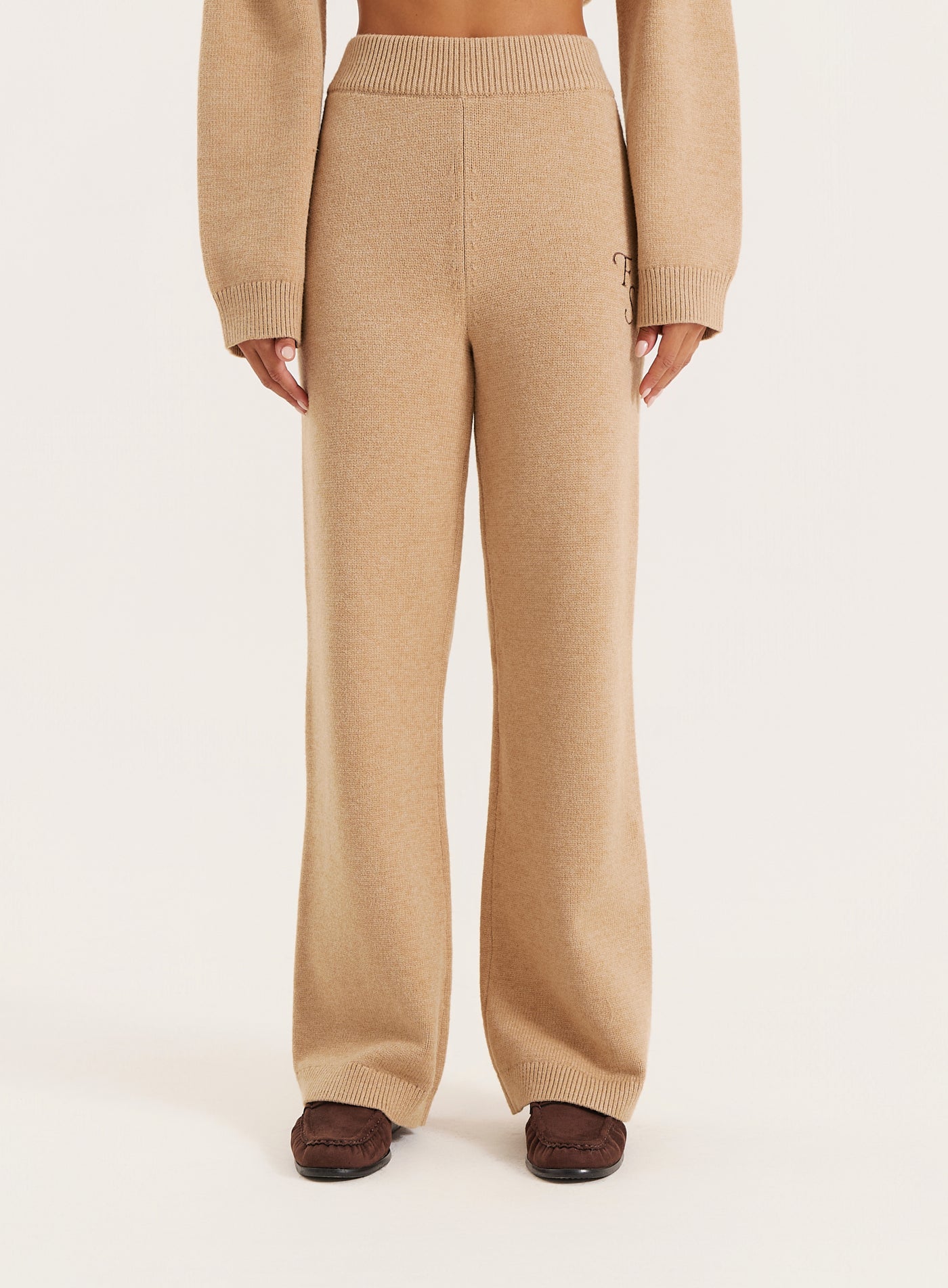 Camel Knitted Fourth Studio Wide Leg Trousers